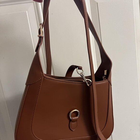 Neiman Marcus Saddle Brown Lock 2-in-1 Convertible Shoulder & Crossbody Bag - Picture 6 of 6